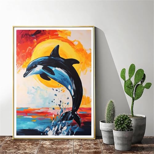 Malen Nach Zahlen Erwachsene Tier Malen Nach Zahlen Delphin Malen Nach Zahlen ab 9 Jahre Mädchen, Malen Nach Zahlen Kinder Bastelset Erwachsene ,für Home Haus Deko Geschenke (Rahmenlos) 20x30cm C-374 von Gmeignl