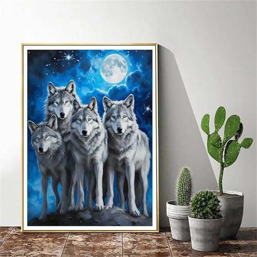 Malen Nach Zahlen Erwachsene Wolf Malen Nach Zahlen Mond Malen Nach Zahlen ab 9 Jahre Mädchen, Malen Nach Zahlen Kinder Bastelset Erwachsene ,für Home Haus Deko Geschenke (Rahmenlos) 100x130cm C-1031 von Gmeignl