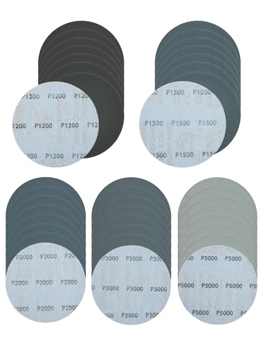 Siliciumcarbid Schleifscheiben 115mm Klett(Körnung 1200/1500/2000/3000/5000), Schleifpapier 115mm Klett Nass und Trocken Schleifblätter für Auto Lackarbeiten Polieren(40 Stück) von Gmozkrn