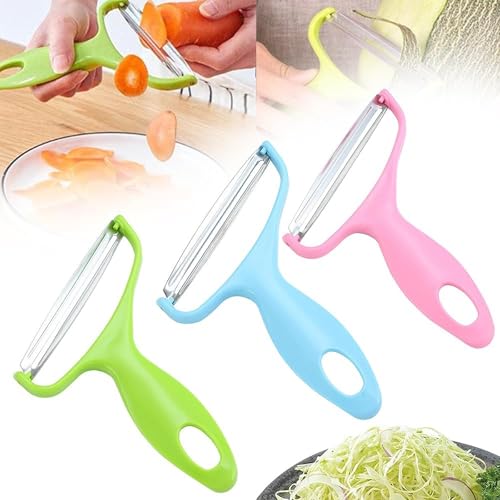 GmwyCzV 3 Stück Sparschäler, Multifunktion Y-Förmig Gemüseschäler aus Edelstahl, Extra Scharf Universalschäler Schäler mit Robuster Kunststoffgriff, Ergonomisch Peeler für Gemüse Obst(Grün Rosa Blau) von GmwyCzV