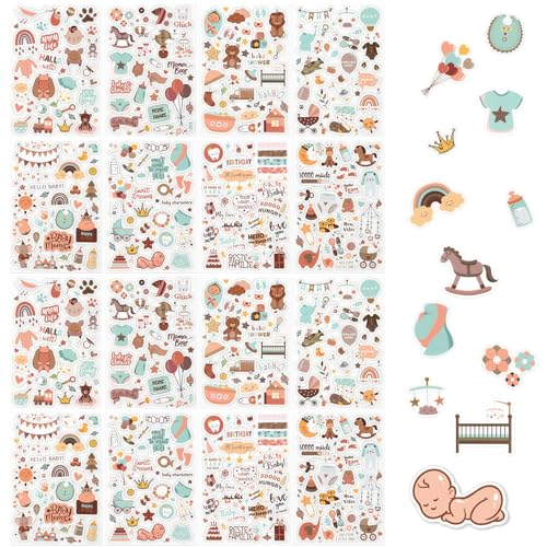 GmwyCzV 4 Stück Babyalbum Sticker, Scrapbook Zubehör Baby Sticker, DIY Kinder Fotoalbum Aufkleber, Braun Aufkleber für Babyalbum für Babyshower Party Deko, Geschenk, Fotoalbum, Notizbuch von GmwyCzV