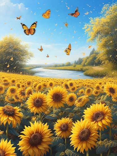 5D Diamond Painting Sonnenblume Schmetterling Diamant Painting bilder kinder, Diamond Painting Erwachsene Bastelset,DIY Full Drill Diamant Kunst Malerei Set Kreuzstich für Home Wand Deko 40x50cm A-933 von Gnulguxo