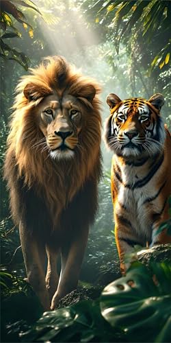 Diamond Painting Löwe Diamond Painting Kinder tigre DIY 5D Full Drill Crystal Art Mosaikherstellung Stickerei Basteln Set, für Zimmer Deko Schlafzimmer, Geschenke für Frauen, Leinwand 40x80cm X-755 von Gnulguxo