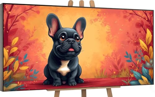 Hund Malen Nach Zahlen Erwachsene, Karikatur Malen Nach Zahlen Kinder, DIY Set Erwachsene Anfänger, Handgemalt Ölgemälde Leinwand mit 3 Pinseln und Acrylfarben Zimmer Deko Wohnzimmer, 50x100cm U-1 von Gnulguxo