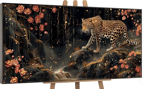 Leopard Malen Nach Zahlen Erwachsene, Tier Malen Nach Zahlen Kinder, DIY Set Erwachsene Anfänger, Handgemalt Ölgemälde Leinwand mit 3 Pinseln und Acrylfarben Zimmer Deko Wohnzimmer, 50x100cm N-1 von Gnulguxo