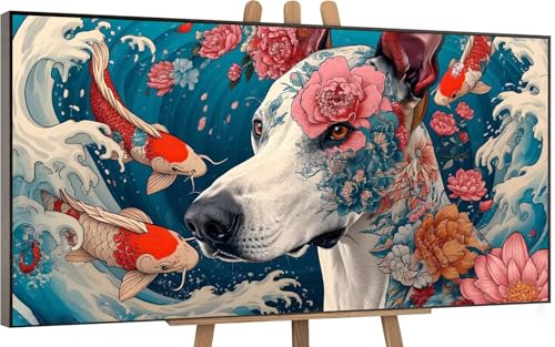 Malen Nach Zahlen Erwachsene Hund Malen Nach Zahlen Blume Paint by Numbers for Adults Anfänger DIY Leinwand Art Set mit Faltenfreie Leinwand und Pinseln Pigment, Zimmer Deko Wohnzimmer, 40x80cm V-1 von Gnulguxo