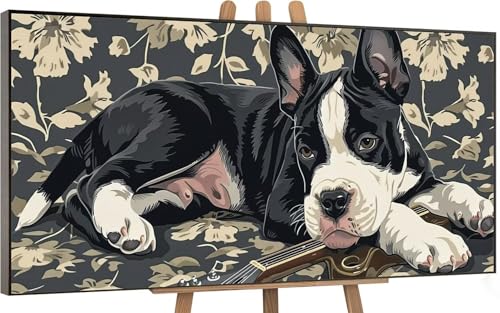 Malen Nach Zahlen Erwachsene Hund Malen Nach Zahlen Tier Paint by Numbers for Adults Anfänger DIY Leinwand Art Set mit Faltenfreie Leinwand und Pinseln Pigment, Zimmer Deko Wohnzimmer, 40x80cm E-1 von Gnulguxo