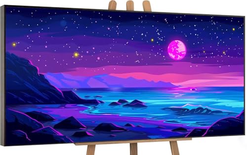 Malen Nach Zahlen Erwachsene Ozean Malen Nach Zahlen Nachtansicht Paint by Numbers for Adults DIY Leinwand Art Set mit Faltenfreie Leinwand und Pinseln Pigment, Zimmer Deko Wohnzimmer, 60x120cm B-1 von Gnulguxo