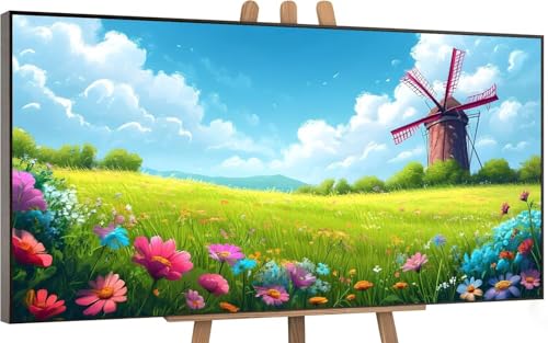 Malen Nach Zahlen Erwachsene Windmühle Malen Nach Zahlen Blume Paint by Numbers for Adults Anfänger DIY Leinwand Art Set mit Faltenfreie Leinwand und Pinseln Pigment,Zimmer Deko Wohnzimmer,40x80cm Q-1 von Gnulguxo