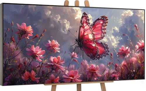 Schmetterling Malen Nach Zahlen Erwachsene, Blume Malen Nach Zahlen Kinder,DIY Set Erwachsene Anfänger, Handgemalt Ölgemälde Leinwand mit 3 Pinseln und Acrylfarben Zimmer Deko Wohnzimmer,30x60cm H-142 von Gnulguxo