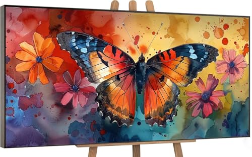 Schmetterling Malen Nach Zahlen Erwachsene, Blume Malen Nach Zahlen Kinder,DIY Set Erwachsene Anfänger,Handgemalt Ölgemälde Leinwand mit 3 Pinseln und Acrylfarben Zimmer Deko Wohnzimmer,50x100cm H-145 von Gnulguxo