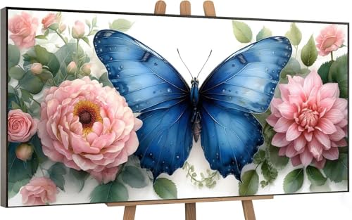 Schmetterling Malen Nach Zahlen Erwachsene, Blume Malen Nach Zahlen Kinder,DIY Set Erwachsene Anfänger,Handgemalt Ölgemälde Leinwand mit 3 Pinseln und Acrylfarben Zimmer Deko Wohnzimmer,80x160cm H-144 von Gnulguxo