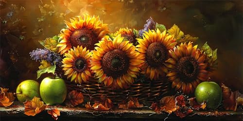 Sonnenblume Diamond Painting XXL 30x60cm, Szene Diamant Painting Bilder Erwachsene Bastelnset, DIY 5D Diamond Painting Kinder Stickerei Mosaikherstellung Malerei Set,Herbst Zimmer Deko Aesthetic X-445 von Gnulguxo