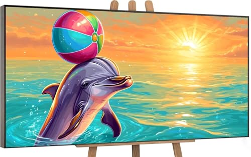 Strand Malen Nach Zahlen Erwachsene,Sonnenuntergang Malen Nach Zahlen Kinder, Set Erwachsene Anfänger, Handgemalt Ölgemälde Leinwand mit 3 Pinseln und Acrylfarben Zimmer Deko Wohnzimmer,50x100cm H-123 von Gnulguxo