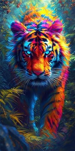 Tiger Diamond Painting XXL 40x80cm, Farbe Diamant Painting Bilder Erwachsene Bastelnset, DIY 5D Diamond Painting Kinder Stickerei Mosaikherstellung Malerei Set, Herbst Zimmer Deko Aesthetic X-750 von Gnulguxo