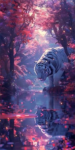 Tiger Diamond Painting XXL 40x80cm, Tier Diamant Painting Bilder Erwachsene Bastelnset, DIY 5D Diamond Painting Kinder Stickerei Mosaikherstellung Malerei Set, Herbst Zimmer Deko Aesthetic X-752 von Gnulguxo