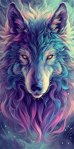 Wolf Diamond Painting XXL 30x60cm, Farbe Diamant Painting Bilder Erwachsene Bastelnset, DIY 5D Diamond Painting Kinder Stickerei Mosaikherstellung Malerei Set, Herbst Zimmer Deko Aesthetic X-741 von Gnulguxo