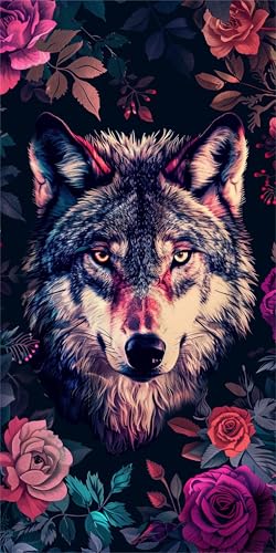 Wolf Diamond Painting XXL 40x80cm, Blume Diamant Painting Bilder Erwachsene Bastelnset, DIY 5D Diamond Painting Kinder Stickerei Mosaikherstellung Malerei Set, Herbst Zimmer Deko Aesthetic X-744 von Gnulguxo