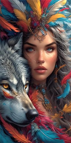 Wolf Girl Diamond Painting XXL 30x60cm, Farbe Diamant Painting Bilder Erwachsene Bastelnset, DIY 5D Diamond Painting Kinder Stickerei Mosaikherstellung Malerei Set, Herbst Zimmer Deko Aesthetic X-749 von Gnulguxo