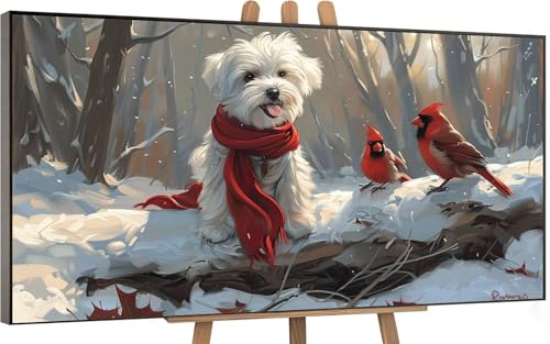 chien Peinture par Numero Adulte, DlY Peinture Numero Enfant Scène de neige, Loisirs Créatifs Adultes Paint by Numbers Kits avec 3 Pinceaux Dessin de Pigment Acrylique, Decoration Murale 40x90cm V-1 von Gnulguxo