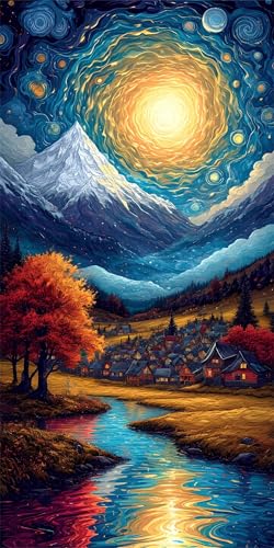 van gogh Diamond Painting XXL 50x100cm, Berg Diamant Painting Bilder Erwachsene Bastelnset, DIY 5D Diamond Painting Kinder Stickerei Mosaikherstellung Malerei Set, Herbst Zimmer Deko Aesthetic X-610 von Gnulguxo