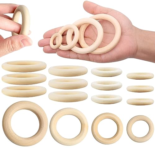 Holzring, Hölzerner Beißring 16PCS, Hölzern Natürliche Holzringe fürzu Hause DIY Kunst Herstellung/Makramee Ring, Einfach zu Färben Glatt Holz Kreis Holzring (Außendurchmesser 40, 60, 80,100mm) von GoGou