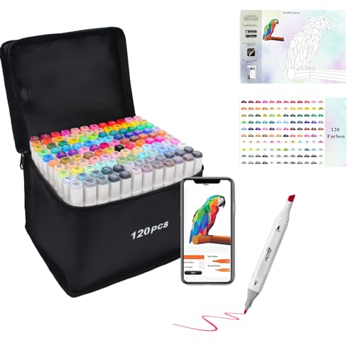 120 Farben Marker Stifte mit Spezielle App, Alkohol Marker Set für Manga Comics Design Malerei Zeichnung Rendering Skizzieren Kalligraphieren, Twin Marker für Erwachsene Kinder von GoMarker