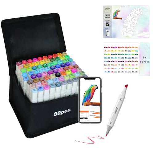 80 Farben Marker Stifte mit Spezielle App, Alkohol Marker Set für Manga Comics Design Malerei Zeichnung Rendering Skizzieren Kalligraphieren, Twin Marker für Erwachsene Kinder von GoMarker