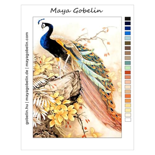 Gobelin Japanischer Pfau – (VK-008) (50X70 cm) Stickbild Stickpackung Halber Kreuzstich von Gobelin