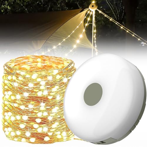 Gobesty Camping Lichterkette Aufrollbar, Tragbare Camping Lichterkette 10M, Wasserdichte Lichterkette Aufrollbar mit 5 Beleuchtungsmodi, Led Campinglampe Aufladbar für Outdoor Camping Hof Dekor von Gobesty