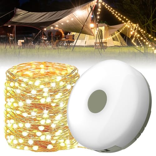 Gobesty Camping Lichterkette Aufrollbar, Wasserdichte Tragbare Verstaubare Lichterkette Für Den Außenbereich, Campingleuchte Mit 10m Led Lichterkette Für Zelt Camping Hof Dekoration Warmes Licht von Gobesty