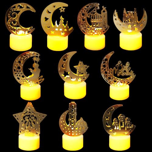 Gobesty Ramadan Deko LED Lampe, 10 Stück Ramadan Lichter Dekoation, Mubarak Ramadan Led DIY Lampen, Ramadan Dekoration LED Lamp, Ramadan Laterne für Eid Mubarak Geschenke Partys von Gobesty