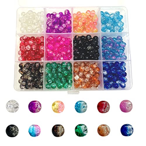 Gocelyn 600PCS 6mm Riss Glasperlen Set, 12-Raster Mehrfarbige Runde Handgefertigte Knistern Lampwork Perlen Sortiment Für Schmuckherstellung DIY Armband Halskette Erkenntnisse Perlen Projekte von Gocelyn