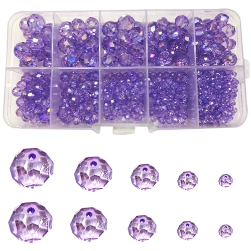 Gocelyn Kristallglas facettierte Perlen in AB-Farbe (lila), Rondelle Assorted Supplies Spacer Lose Perlen für Schmuckherstellung Erkenntnisse Armbänder Anhänger (2 mm, 4 mm, 6 mm, 8 mm, 10 mm) von Gocelyn