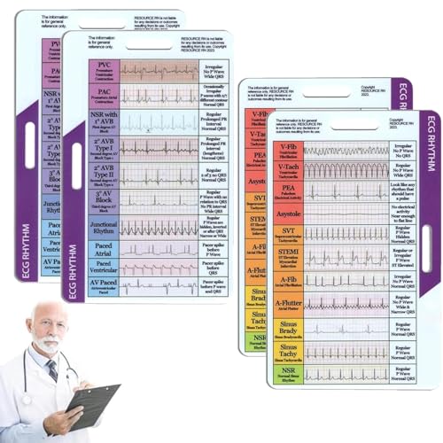 EKG/EKG-Rhythmus-Taschenkarte, doppelseitiges Design, EKG-Rhythmus-Interpretations-Abzeichenkarte, EKG-Rate, Taschenkarten, EKG-Messschieber für Krankenschwestern, EKG-Techniker, Studenten, von Godemmio