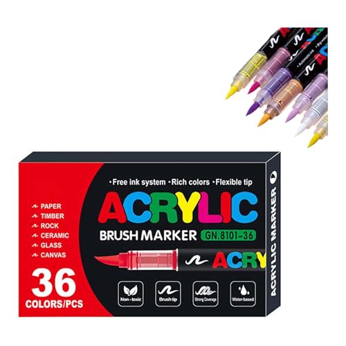 Stellaya Acryl-Marker für Malbücher, gerade, flüssige Acryl-Marker, Acryl-Pinselmarker für Erwachsene, Acrylfarben-Marker, Stiftpinsel, Doppelspitze, Acrylfarben-Marker (36 Farben) von Godemmio