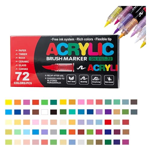 Stellaya Acryl-Marker für Malbücher, gerade, flüssige Acryl-Marker, Acryl-Pinselmarker für Erwachsene, Acrylfarben-Marker, Stiftpinsel, Doppelspitze, Acrylfarben-Marker (72 Farben) von Godemmio