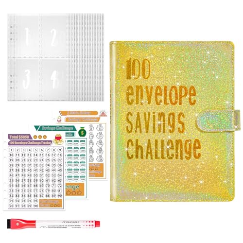 Challenge Ordner Mit 100 Umschlägen, A5 Sparordner Mit Geldumschlägen 100 Umschläge Challenge Binder Geld Budget Ringbuch Saving Challenge Binder Geldspar Ordner Für Budgetierung Und Geldsparen von Godpqiui