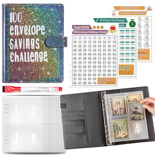 Challenge Ordner Mit 100 Umschlägen, A5 Sparordner Mit Geldumschlägen 100 Umschläge Challenge Binder Geld Budget Ringbuch Saving Challenge Binder Geldspar Ordner Für Budgetierung Und Geldsparen von Godpqiui