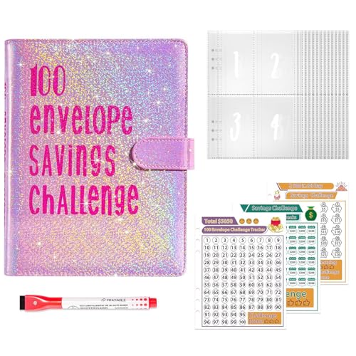 Challenge Ordner Mit 100 Umschlägen, A5 Sparordner Mit Geldumschlägen 100 Umschläge Challenge Binder Geld Budget Ringbuch Saving Challenge Binder Geldspar Ordner Für Budgetierung Und Geldsparen von Godpqiui