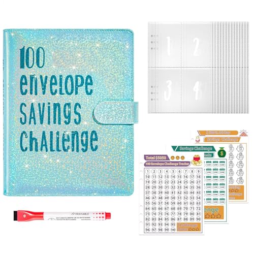 Challenge Ordner Mit 100 Umschlägen, A5 Sparordner Mit Geldumschlägen 100 Umschläge Challenge Binder Geld Budget Ringbuch Saving Challenge Binder Geldspar Ordner Für Budgetierung Und Geldsparen von Godpqiui