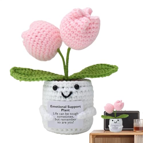 Godpqiui Emotional unterstützte Pflanzentopf, emotionale Unterstützung Pflanze - Strickpuppe positiver Karte | Emotionale Unterstützung handgefertigter Häkelblume, geeignet für Zuhause, Schreibtisch, von Godpqiui