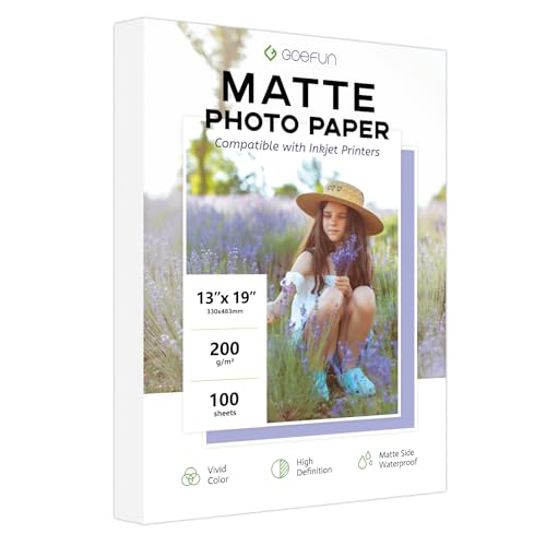 Goefun Fotopapier, matt, 33 x 48 cm, 200 g/m², Tintenstrahl-Fotopapier für Drucker, 100 Blatt Fotodrucker-Papier für Poster und Kunstdrucke von Goefun