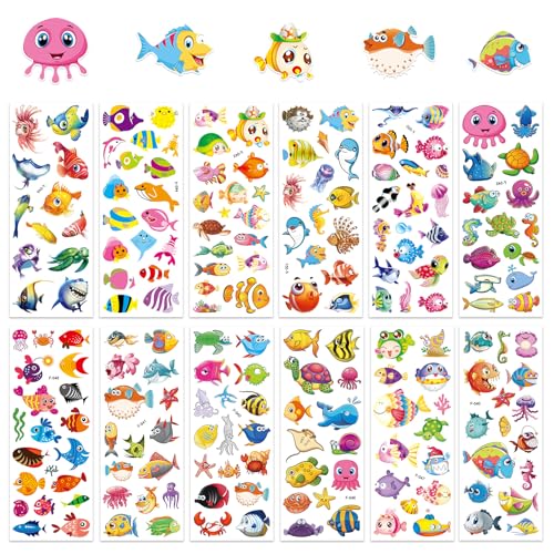 Meerestiere 3D Sticker Fische Aufkleber für Kinder, 12 Blätter Puffy Sticker Unterwasserwelt Foam Sticker Mädchen Jungen für Belohnungsaufkleber Verschiedenen Meerestiere Tropische Fische Aufkleber von Goerpn