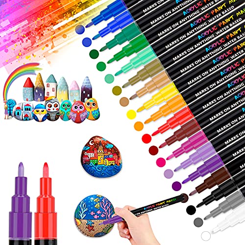 Goffii 18 Farbe Steine Bemalen Acrylstifte für Steine wasserfest Permanent Marker Stift für Ostern Basteln Kinder Leinwand Ostereier Holz Schule Manga Kunstler/DIY Fotoalben/Hochzeit Papier 0.7mm von Goffii