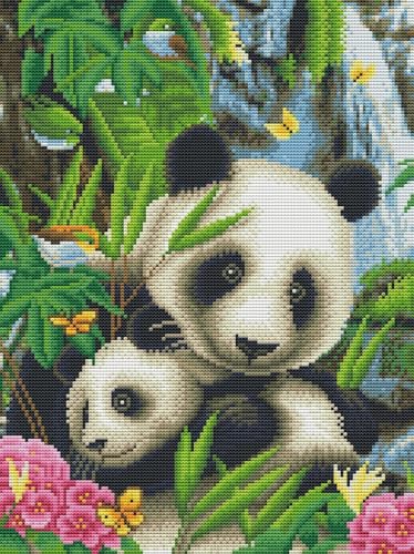 Gofission Kreuzstich Set Vorgedruckt Stickpackungen, Süßes Panda Tier 11ct Stickset 36x46cm mit Stoff Vorlagen für Erwachsene Anfänger von Gofission