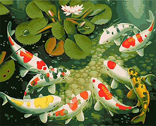 Gofission Malen nach Zahlen für Erwachsene Kinder Koi Fisch Lotus DIY Ölgemälde 40x50 cm Paint by Numbers (Koi, Rahmenlos) von Gofission