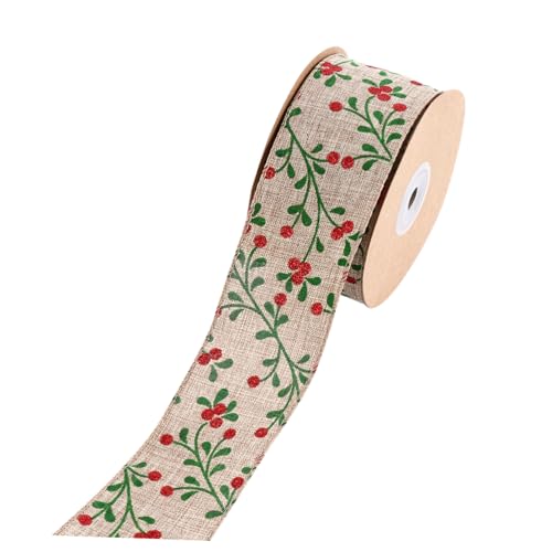 Gogogmee 1 Rolle Weihnachtsband Sackleinenband Mit Verdrahtetem Rand Jute-spitzenband Weihnachtliche Stoffbänder Weihnachtsfeiertagsband Baumbandgirlande Satinbänder Glitzerband Schleife von Gogogmee