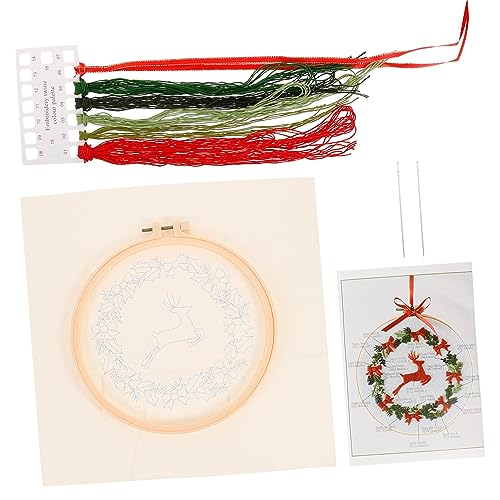 Gogogmee 1 Satz Weihnachtskreuzstich Stickgarn-kit Stickset Für Anfänger Stickerei-starter-kit Ornament-sets Rentier-stickset Stanznadel-starter-kit Stickerei-kits Diy Baumwollkleidung von Gogogmee