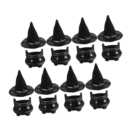 Gogogmee 10 Sätze Halloween-hexenhut Halloween-feengartenzubehör Halloween-puppenhaus Mini-kesseltöpfe Miniatur-puppenhut Dekor Miniatur Schwarzer Kessel Halloween-hexenhandwerk Plastik von Gogogmee